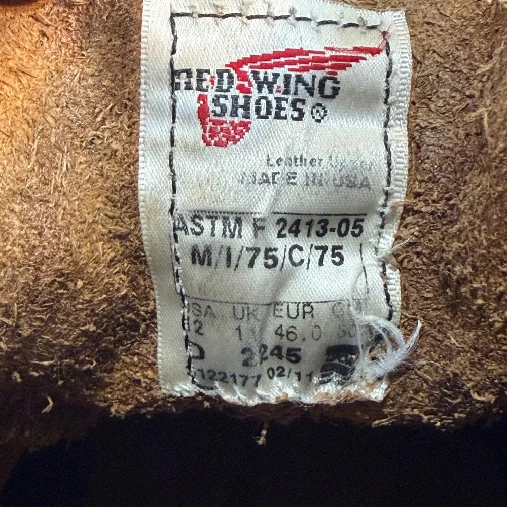 Red Wing 2245 Mens Brown Leather 6 Inch Steel Toe Work Boots Size 12 D USA Made